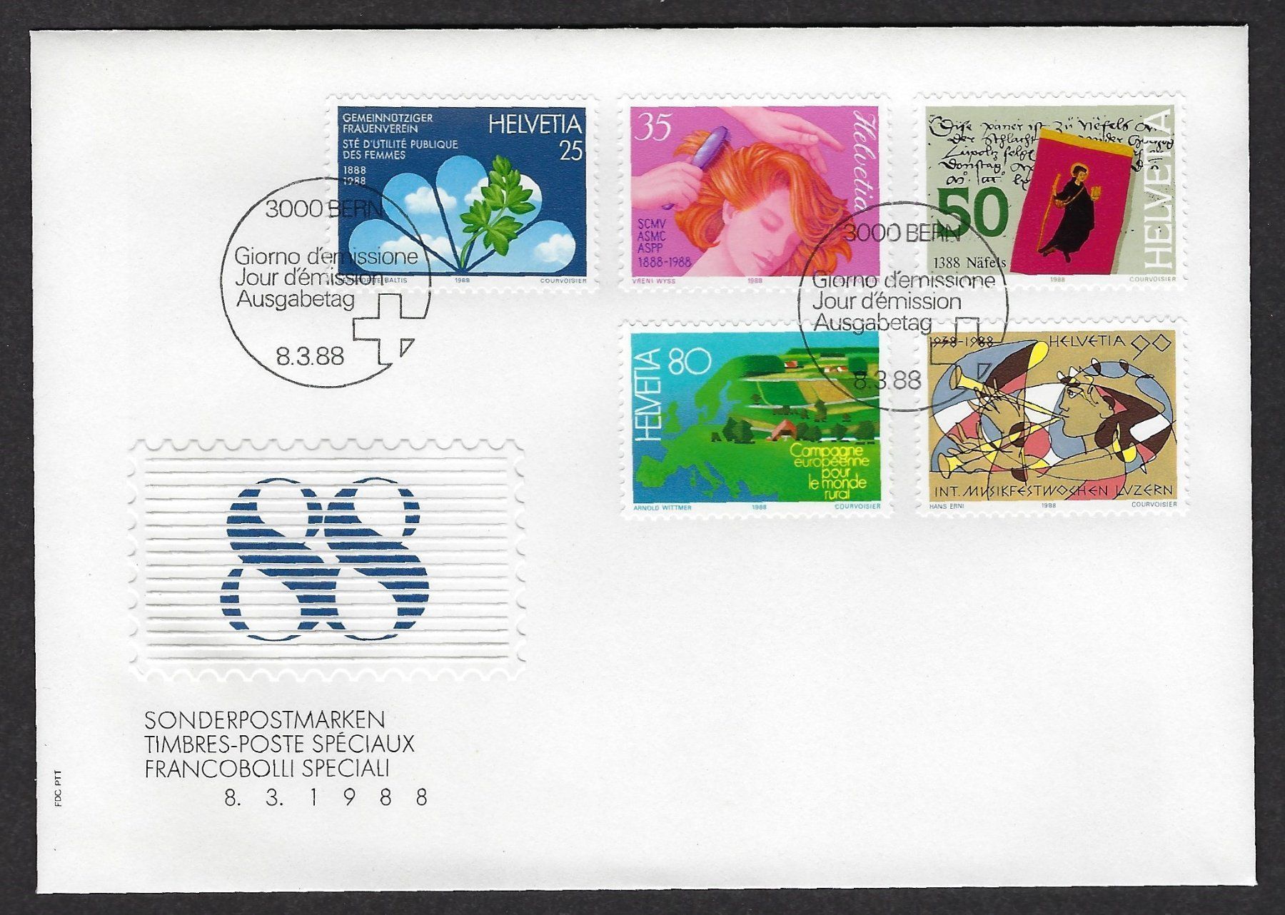Alle Briefmarken: Sonderpostmarken 1988, Ersttagsbrief – Gebraucht aus Luzern von Einh0rn