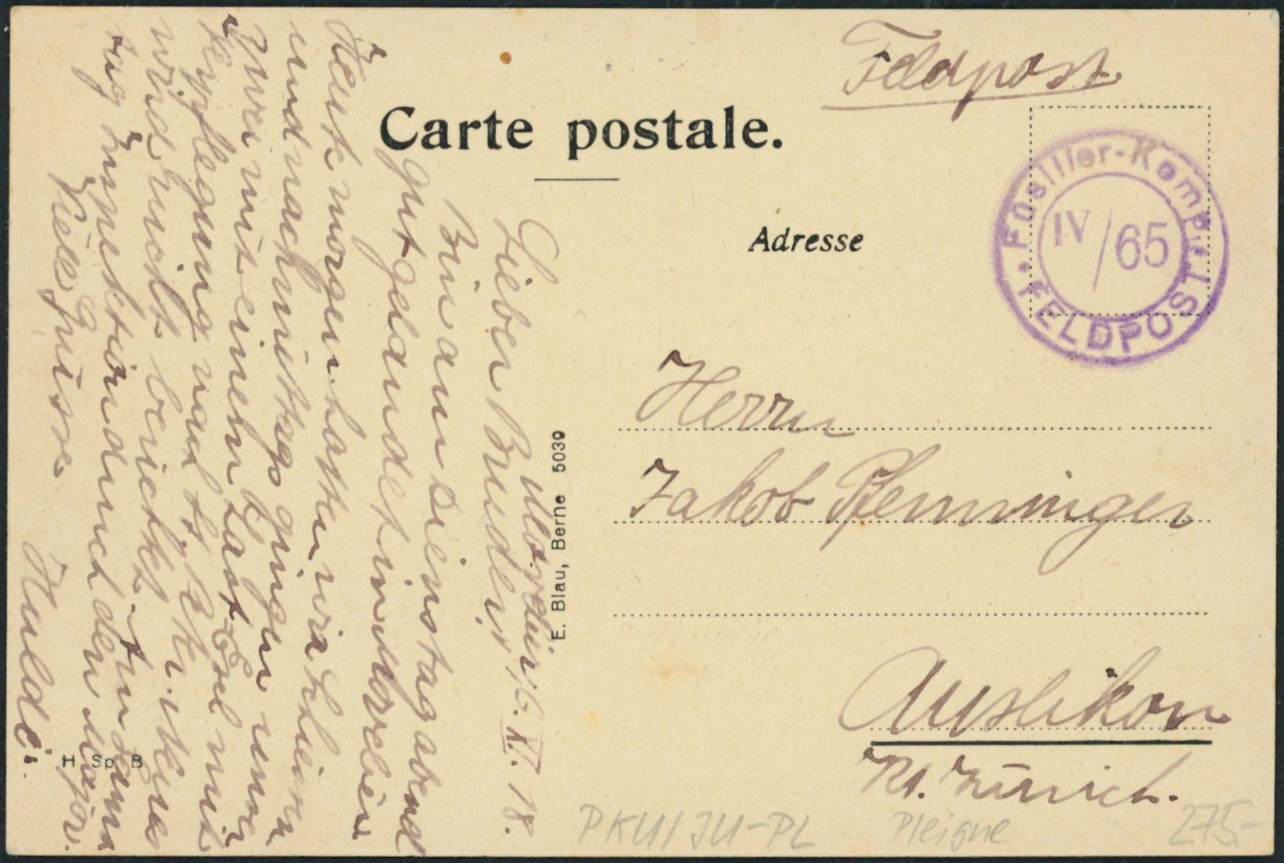 Cartoline postali: JU Pleigne - Post - Postkutsche - Militärstempel – Usato da Schindellegi venduto da leecollect 1