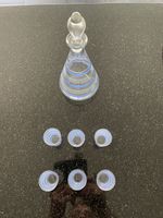Likörkaraffe mit 6 Gläsern blau weiss gestreift Glas