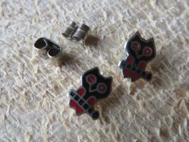 Ohrstecker Eulen-Motiv, 925 Silber, emailliert