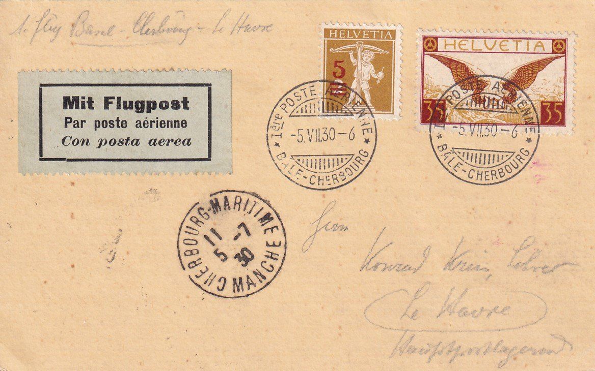 Tutti i francobolli: Erstflug BALAIR Basel - Cherbourg 1930 – Usato da Baar venduto da Asmara111