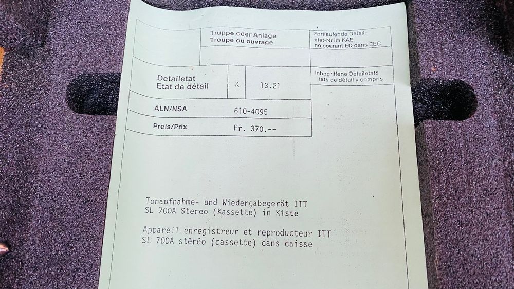 Armee Tonaufnahme und Wiedergabegerät ITT SL 700A Stereo (Gebraucht) in ...