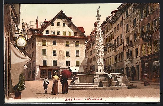 Cartoline postali: AK Luzern, der Weinmarkt mit Brunnen – Usato da Berlin venduto da bartko-reher
