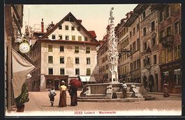 AK Luzern, der Weinmarkt mit Brunnen