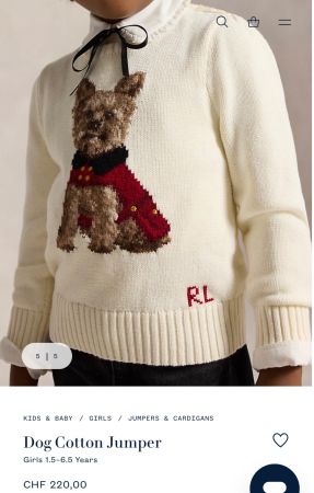 Ralph Lauren girls dog intarsia knit sweater 6 7 Y 6x NP 220