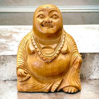 Statue Bouddha Rieur en bois massif sculpté