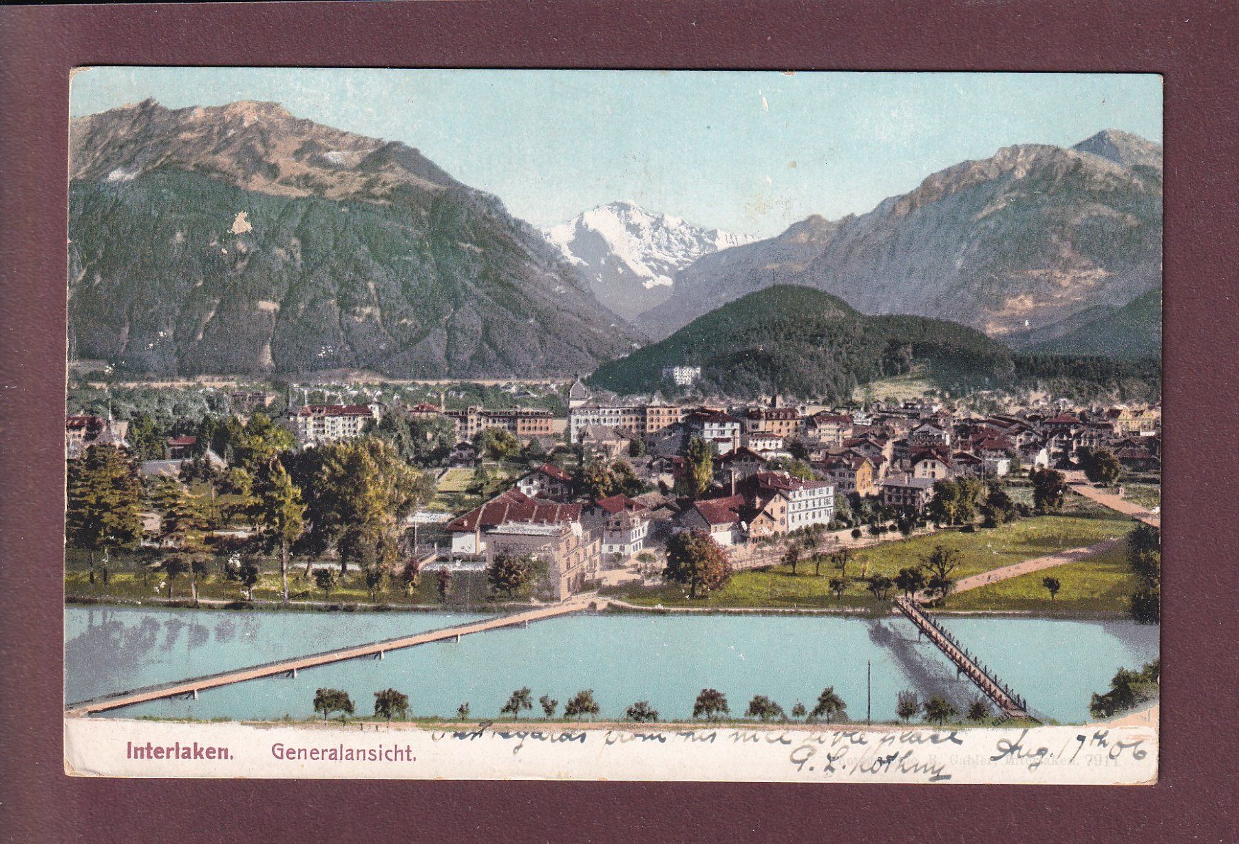 Ansichtskarten: INTERLAKEN - Generalansicht - 1906 – Gebraucht aus Pully von nicecards