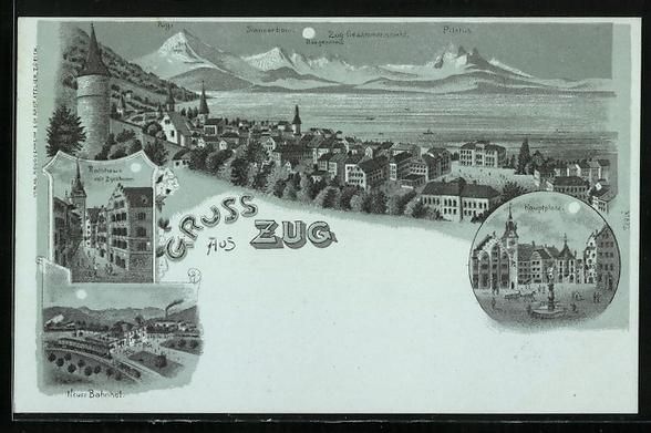 Cartoline postali: Mondschein-Lithographie Zug, Rathaus, Ne – Usato da Berlin venduto da bartko-reher