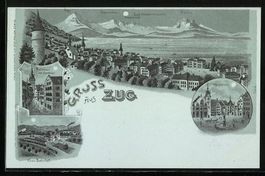 Mondschein-Lithographie Zug, Rathaus, Ne