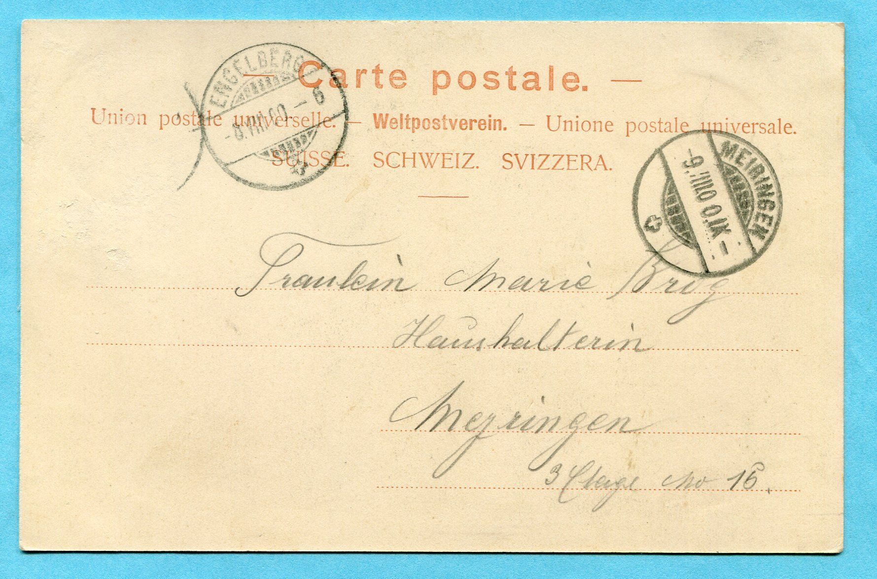 Cartoline postali: Strasse in Engelberg  1900 – Usato da Opfikon venduto da Prophila 1