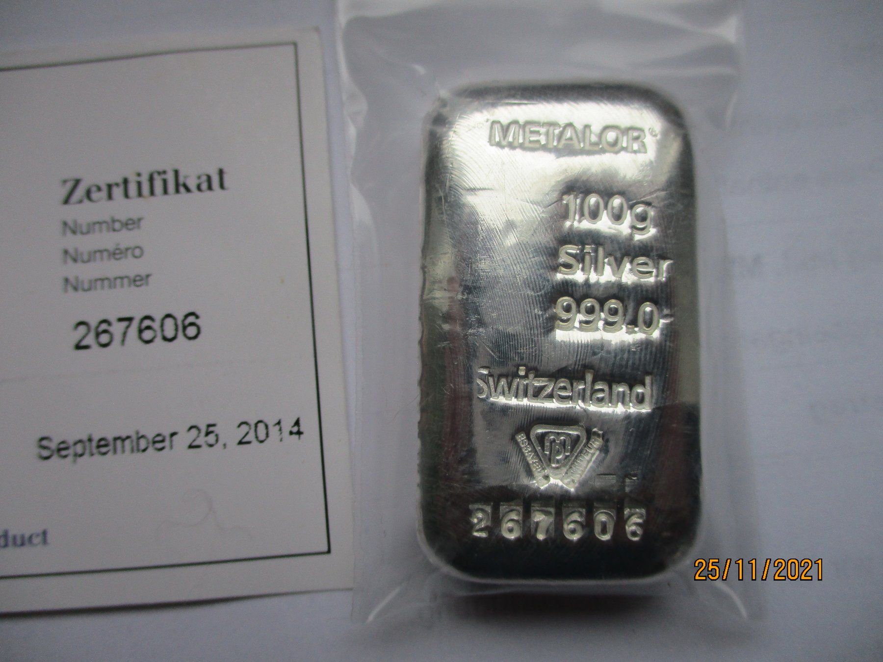 Edelmetalle: 100gr. Silberbarren Nr. 267606 – Neu und originalverpackt aus Liestal von Disc-Point 1