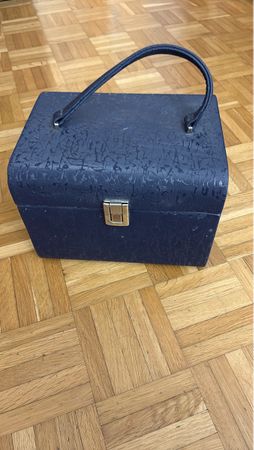 Vintage Schmuckkoffer/Kosmetikkoffer - Blau gemustert