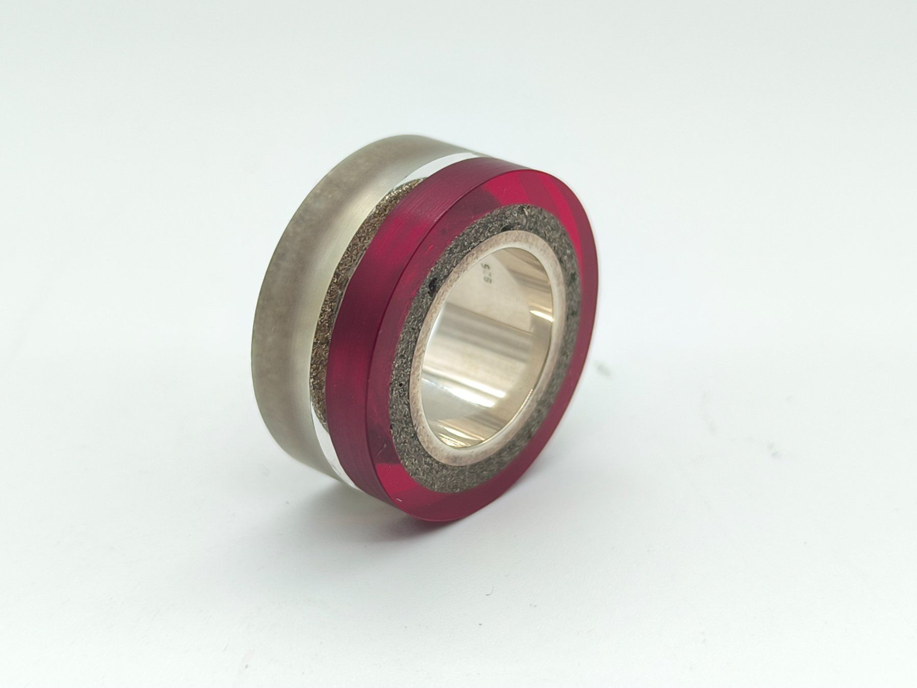 Anelli: 925 Silber Statement Ring Acryl Harz Rot Glitter Gr. 53 – Usato da Rüti ZH venduto da Restwert_Rueti_ZH 2