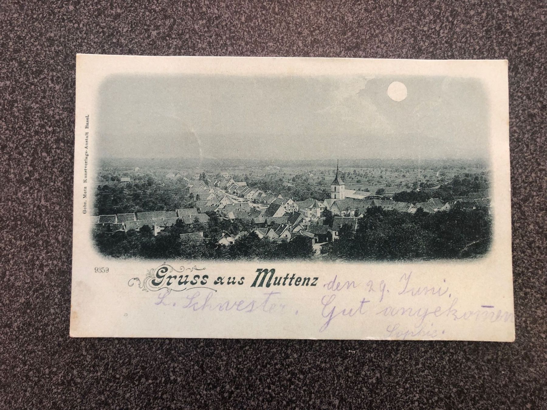 Cartoline postali: Mondscheinkarte MUTTENZ 1900 und 5 weitere Ansichtskarten – Usato da Lufingen venduto da TopAnsichtskarten