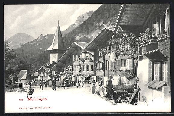 Cartoline postali: AK Meiringen, Ortsansicht mit Kirche – Usato da Berlin venduto da bartko-reher