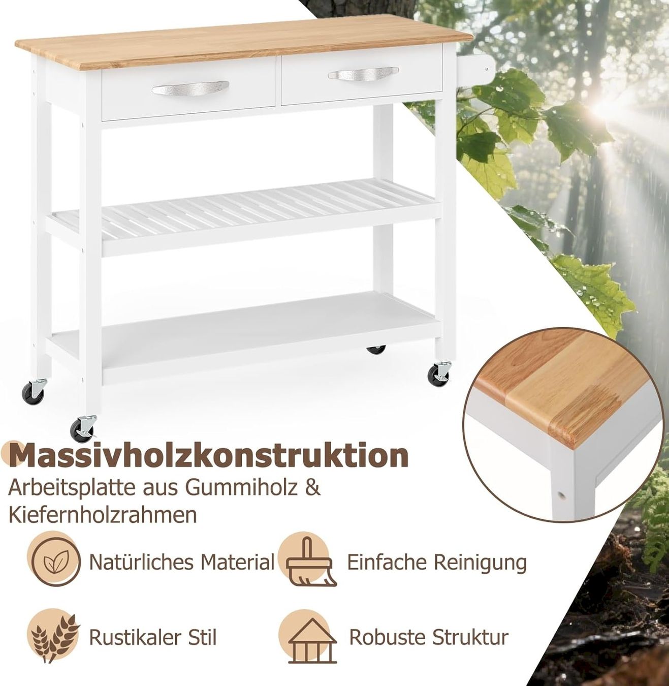 Dessertes: Küchenwagen mit Arbeitsplatte Holz-Weiß – Neuf avec emballage d'origine à Bottighofen par zaap 2