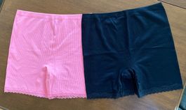 2er-Set gerippte H&M Biker-Shorts M Pink/Schwarz Spitzenbund