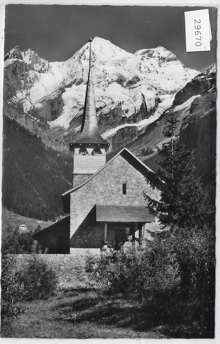 Cartoline postali: Kandersteg - Kath. Kirche und Blümlisalp – Usato da Ettingen venduto da Kartenplanet