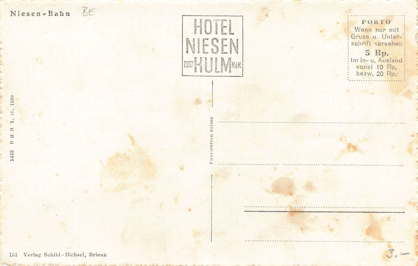 Cartoline postali: Niesen bahn Drahtseilbahn – Usato da Biasca venduto da Blenio71 1