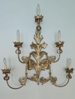 Wandleuchter 5-flammig golden mit Blattverzierungen 