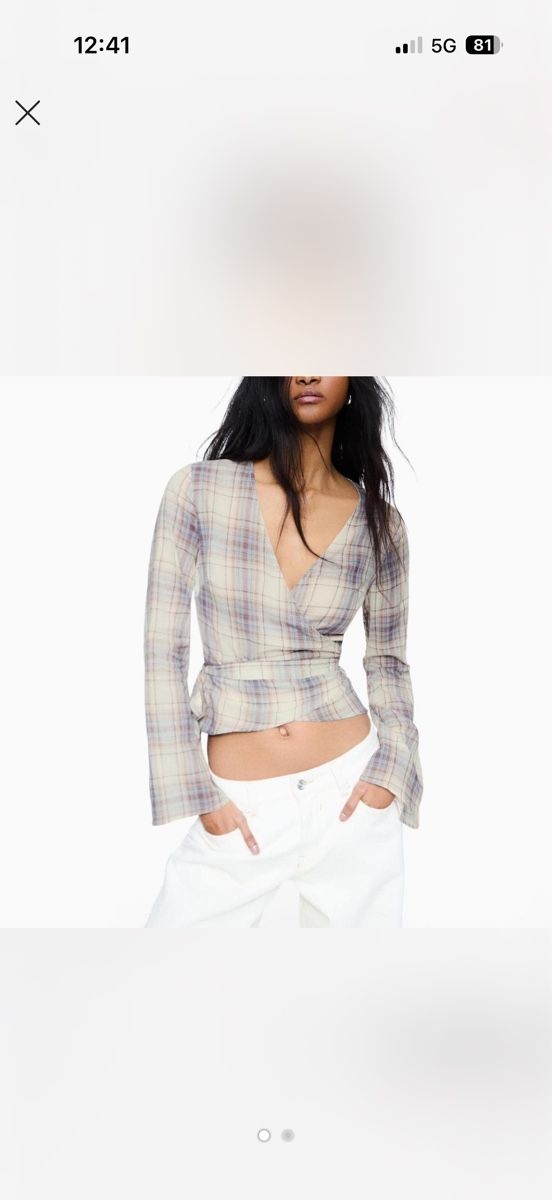 Bershka Top: Leichtes Wickelshirt mit Karo-Muster – Nuovo e nell'imballaggio originale da Eschenbach SG venduto da nik_v5d8 1