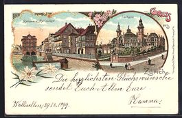 Litho Zürich, Tonhalle, Rathaus und Rat