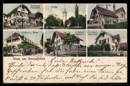 AK Grossaffoltern, Gasthof z. Bären, Kirche, Sattlerei J. Le