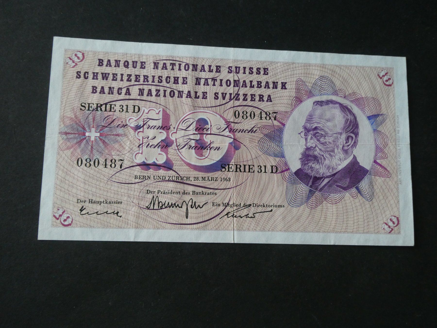 Banknoten: Schweiz 1963, 10 Franken – Gebraucht aus Hinterforst von rohusri