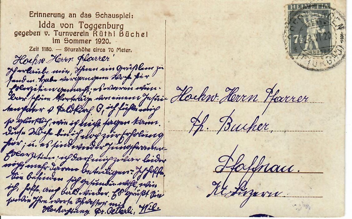 Cartoline postali: Alt Toggenburg  1920 – Usato da Hochdorf venduto da Ziegel-16 1