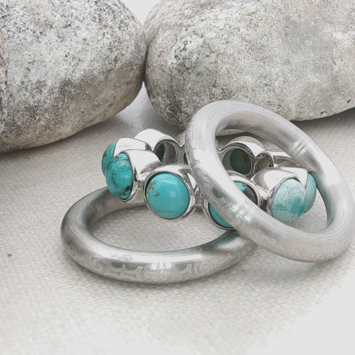 Olga Ribler Bagues: Edelstahl  & Silber Ring Set Türkise Grösse 60 – Neuf (Voir description) à Luzern par Schmuckoutlet 5