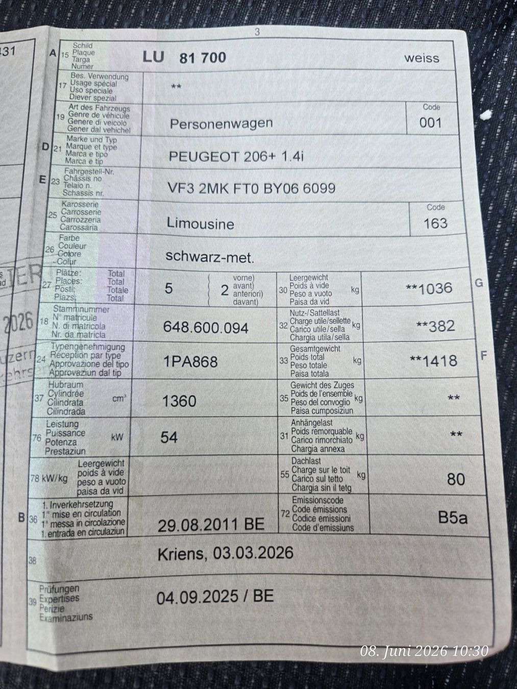 Peugeot Automobili: Peugeot 206+ 1.4i – Difettoso da Erstfeld venduto da Gina033 5