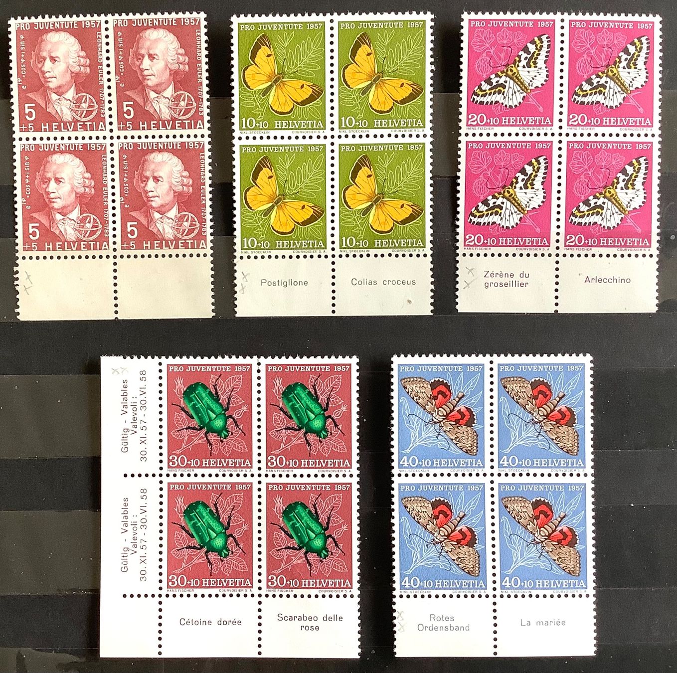 Tutti i francobolli: 1957 Pro Juventute Viererblöcke Postfrisch ** mit Tabs – Nuovo (secondo la descrizione) da Liestal venduto da Skunk02