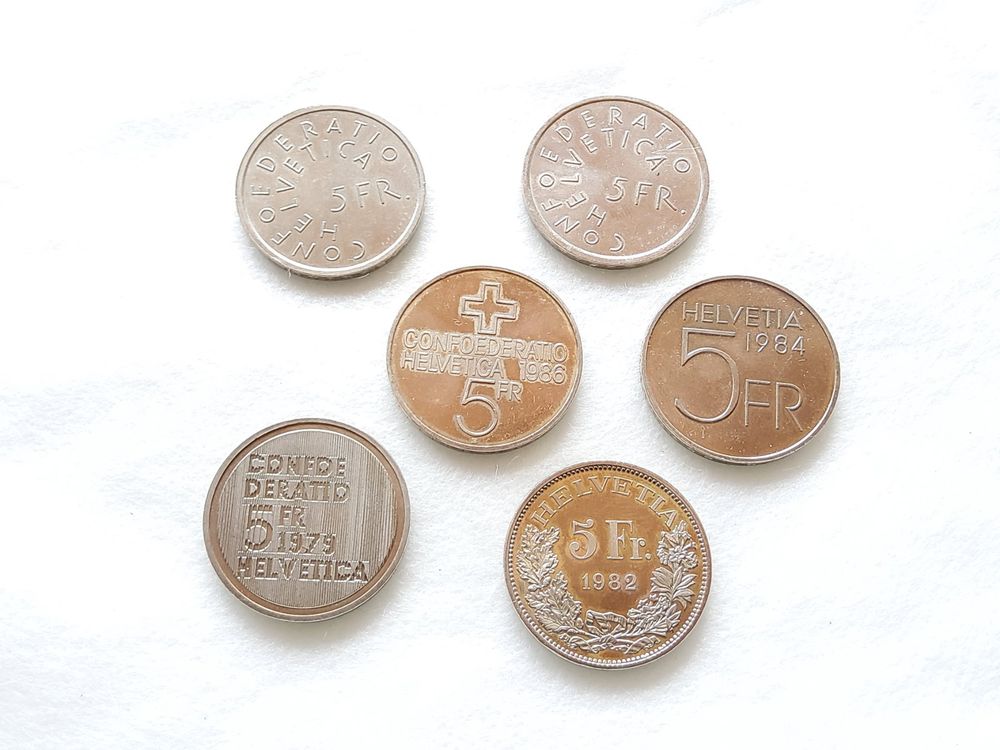 Lot de 6 pièces comm. de 5.- frs (Gebraucht) in Malleray für CHF 10 ...