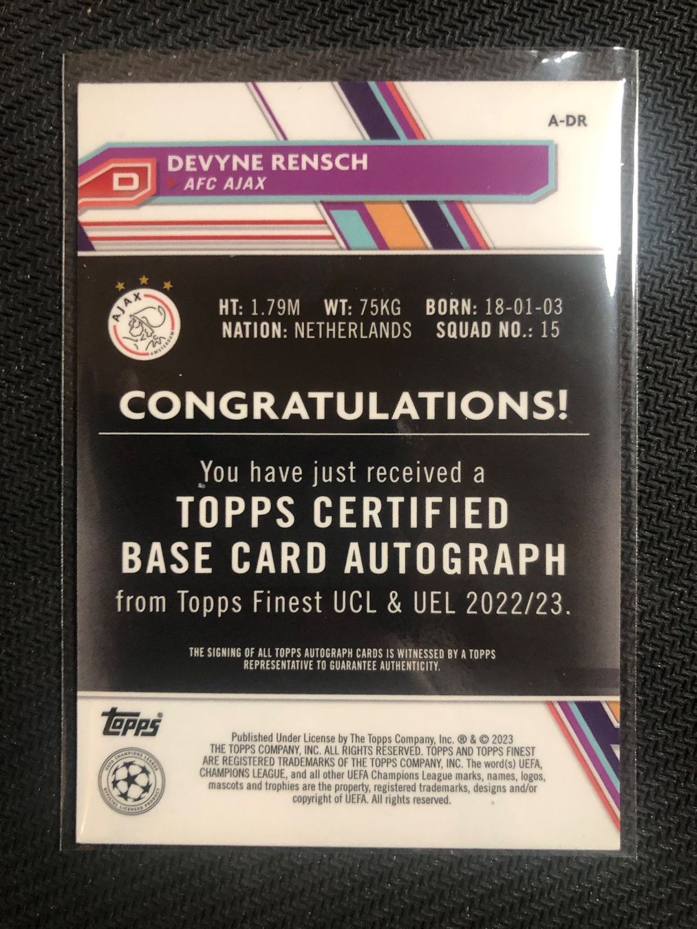 Panini Carte collezionabili: Topps Finest Devyne Rensch Ajax Amsterdam Autogramm – Usato da Wangenried venduto da Garagara 1