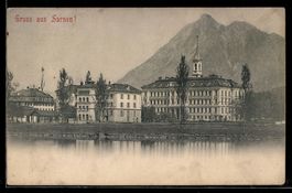 AK Sarnen, Uferpartie mit Gebäuden