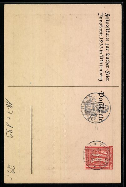Cancelleria postale: Wittenberg, Invokavit 1922, Luther predi – Usato da Berlin venduto da bartko-reher 1