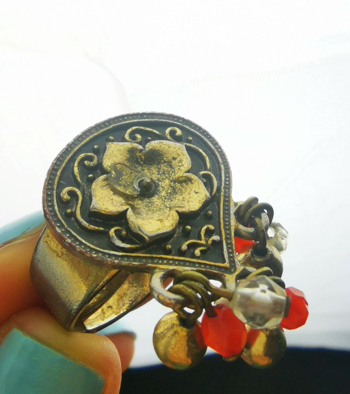 Anelli: Orientalischer Ring mit Blume, Perlen im Vintage Boho Look – Usato da Wettingen venduto da JasminL92-2