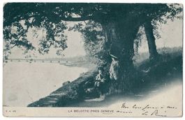 La Bellote près Genève, enfants bord du lac, circulée 1903