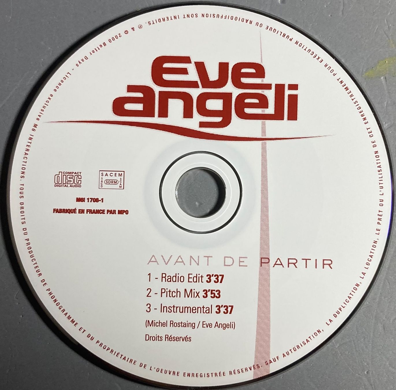 CD: EVE ANGELI - AVANT DE PARTIR – Usato da Poliez-Pittet venduto da Newtown-Records 2