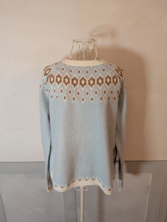 Schöner Pulli hellblau / weiss / braun - Grösse L