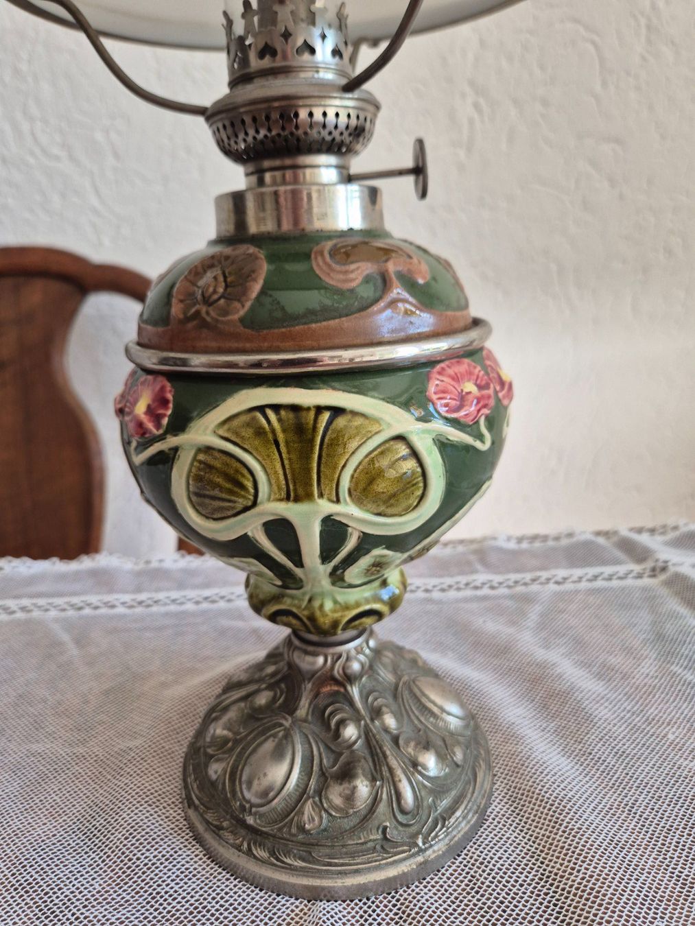 Lampade: Petroleumlampe Jugendstil Keramik Glas – Usato da Bern venduto da aronari