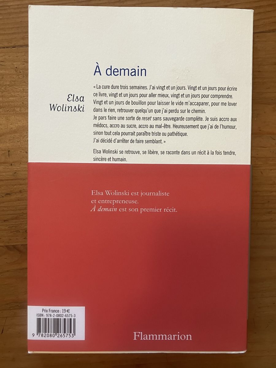 Livres: À demain (Elsa wolinsky) – D'occasion à Meyrin par Julien333 1