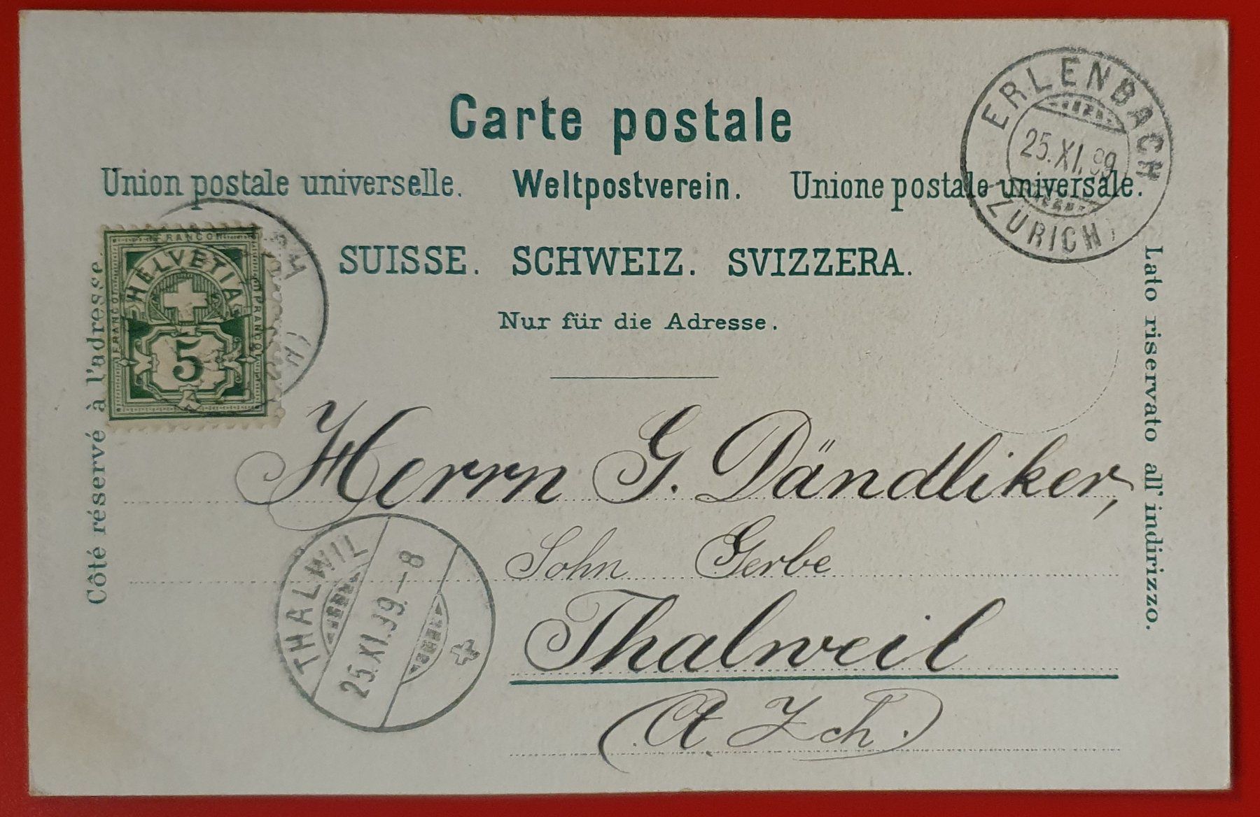 Cartoline postali: Gruss aus Erlenbach 1899 – Usato da Kreuzlingen venduto da Rschweiz1 1