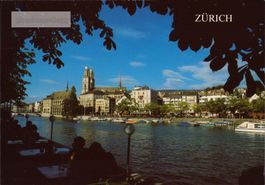 AK Zürich, Limmat, Limmatquai, Wasserkirche, Grossmünster
