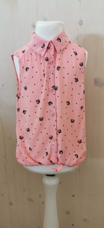 Bluse lachsfarben mit Katzenmotiv, top Zustand 122/128