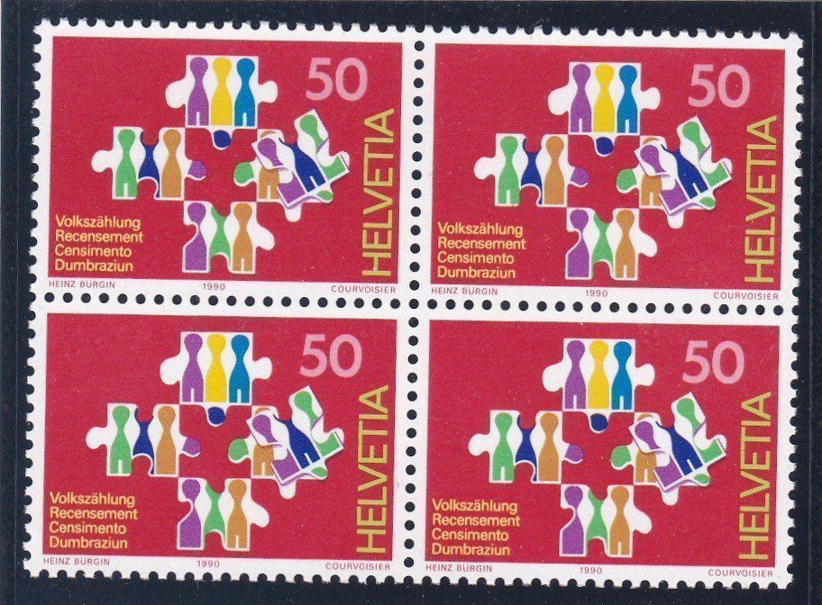 Tutti i francobolli: Postfrisch 4er Block Volkszählung 1990 – Nuovo (secondo la descrizione) da Schliern b. Köniz venduto da joni20