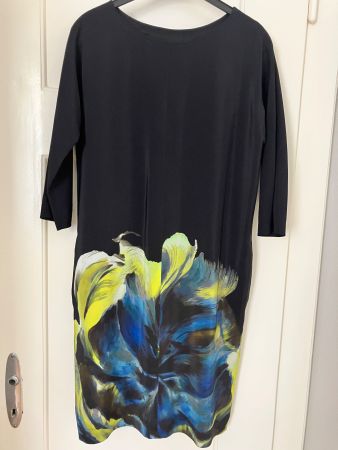 Damen Seidenkleid schwarz mit Blumendruck, Gr.36