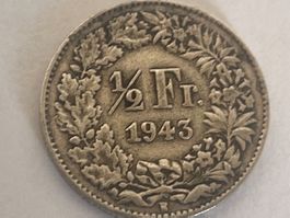 Pièce de 1/2 franc en argent 1943