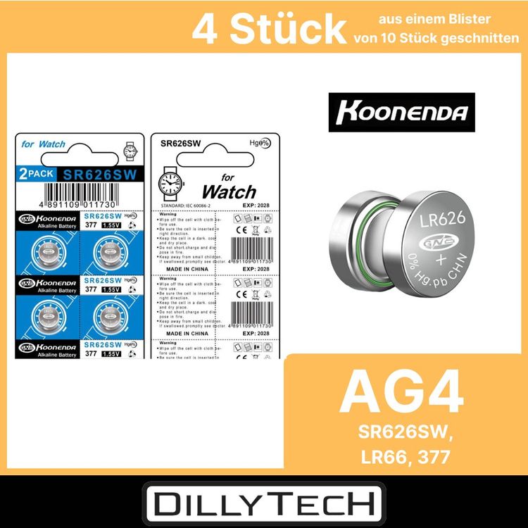 Caricatori & Batterie: Koonenda AG4, SR626SW, 377 Knopfzellenbatterie - 4 Stk. – Nuovo e nell'imballaggio originale da Erlenbach ZH venduto da dillytech.ch