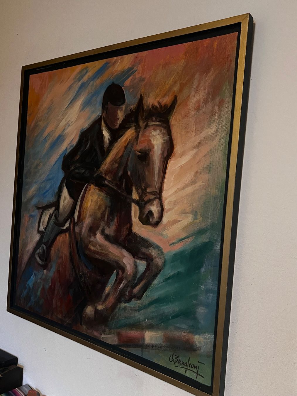 Dipinti: Gemälde Reiter mit Pferd beim Springreiten Schweizer Maler – Usato da Oberengstringen venduto da Cici7 1
